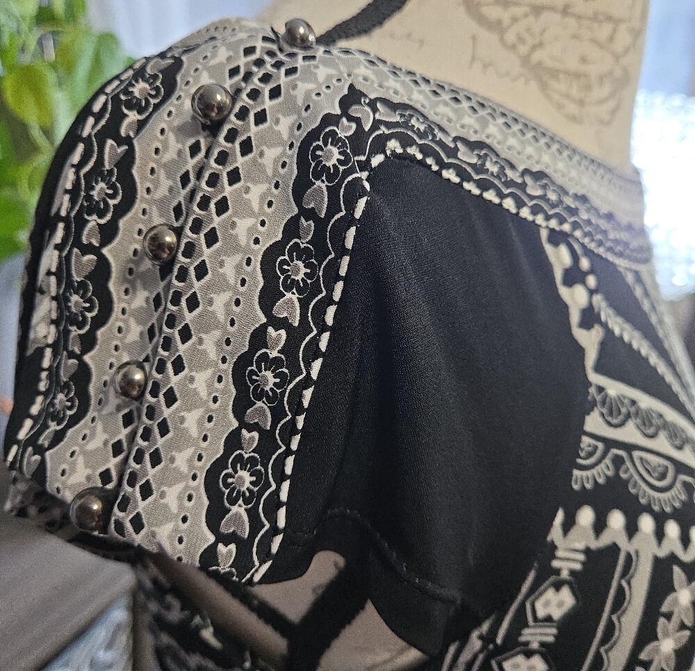 New York & Company Black and Grey Paisley Midi Dress - Picture 3 of 6